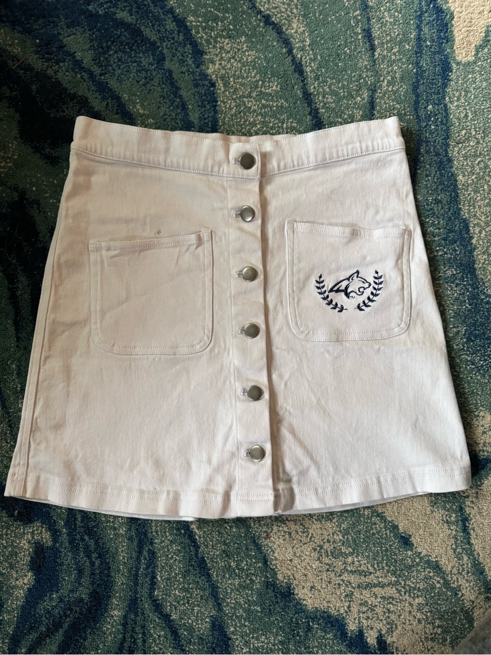 Bozeman Bobcats, MSU, White Button-Front Mini Skirt